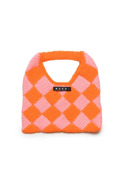 Shop Marni Diamond Crochet Bag In Orange