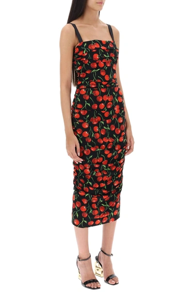 Shop Dolce & Gabbana Cherry Print Jersey Midi Dress