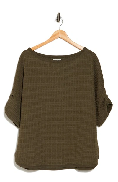 Shop Max Studio Waffle Knit Ruched Top In Army-army