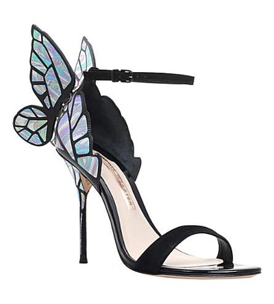 Shop Sophia Webster Chiara Suede Butterfly Heeled Sandals In Black/comb