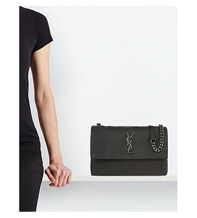 Shop Saint Laurent West Hollywood Monogram Crocodile-embossed Leather Shoulder Bag In Anthractice