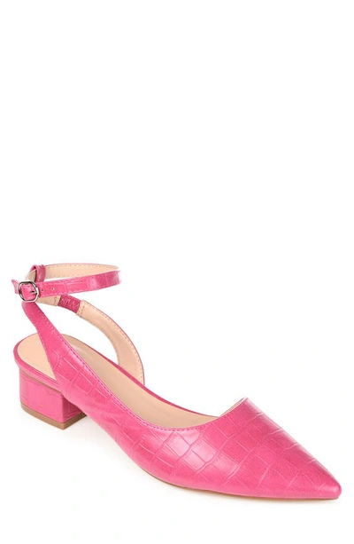Shop Journee Collection Keefa Croc Embossed Ankle Strap Pump In Magenta