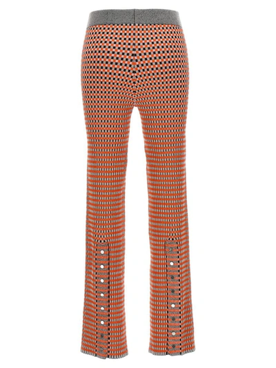 Rabanne Jacquard Checkered Flared Trousers With Buttoned Waistband In Multicolor