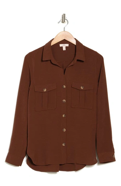 Shop Como Vintage Airflow Button-up Shirt In Chocolate Fondant