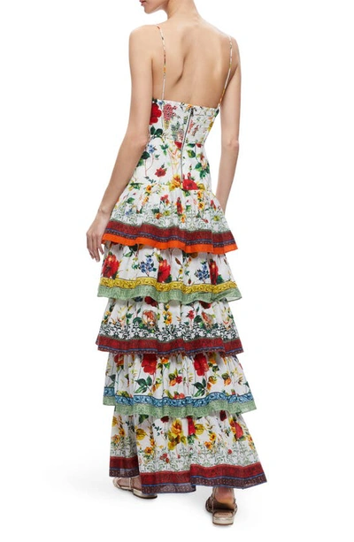 Shop Alice And Olivia Valencia Floral Tiered Cotton Dress In Dew Floral
