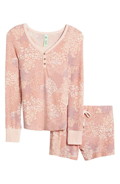 Shop Honeydew Intimates Knit Long Sleeve Short Pajamas In Seashell Ditsy