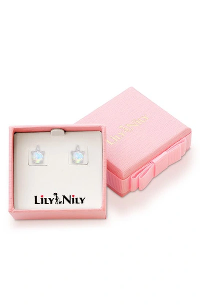 Lily Nily Kids' Lab Created Opal Unicorn Stud Earrings In White
