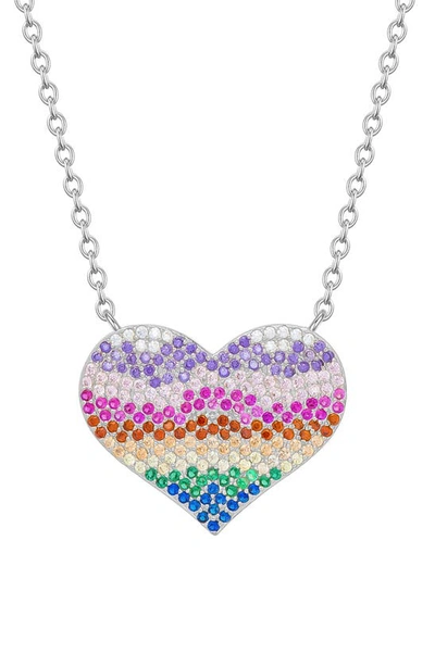 Shop Lily Nily Kids' Rainbow Cubic Zirconia Heart Pendant Necklace In Multi Silver