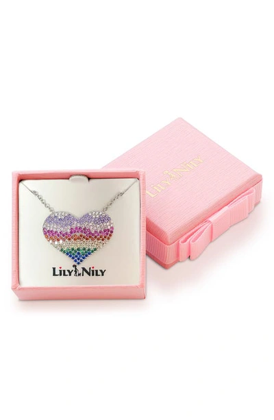 Shop Lily Nily Kids' Rainbow Cubic Zirconia Heart Pendant Necklace In Multi Silver