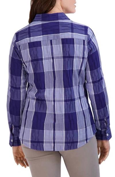 Shop Foxcroft Zoey Plaid Cotton Blend Button-up Shirt In Blue Iris