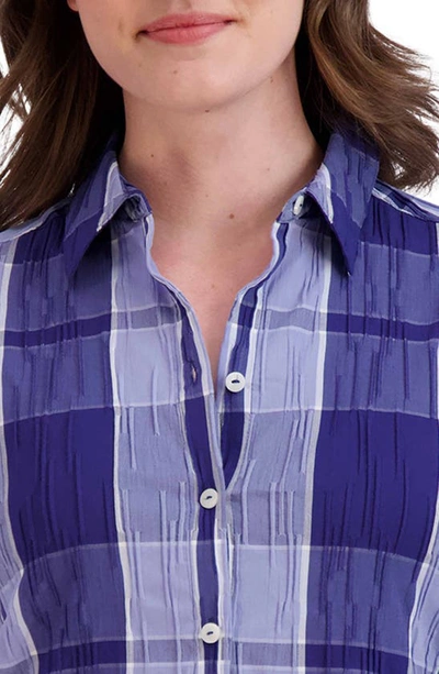 Shop Foxcroft Zoey Plaid Cotton Blend Button-up Shirt In Blue Iris