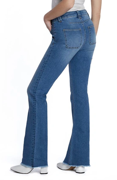 Hint Of Blu Patch Pocket Flare Jeans In Atlantic Blue