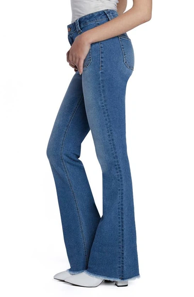 Hint Of Blu Patch Pocket Flare Jeans In Atlantic Blue