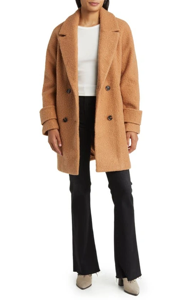 Shop Bcbgeneration Double Breasted Bouclé Coat In Toffee