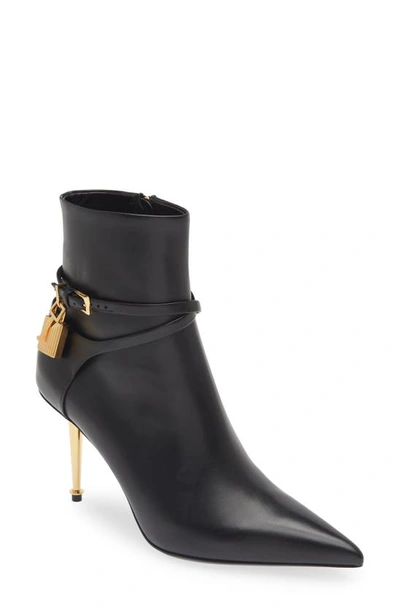 Shop Tom Ford Padlock Pointed Toe Bootie In Black