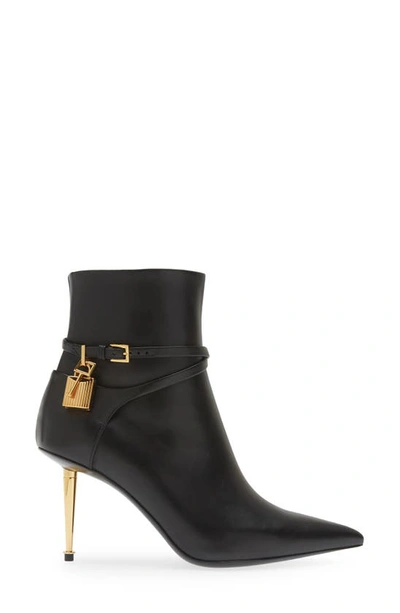 Shop Tom Ford Padlock Pointed Toe Bootie In Black