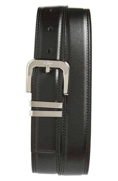 Shop Valentino Garavani Square Buckle Leather Belt In 0no-nero
