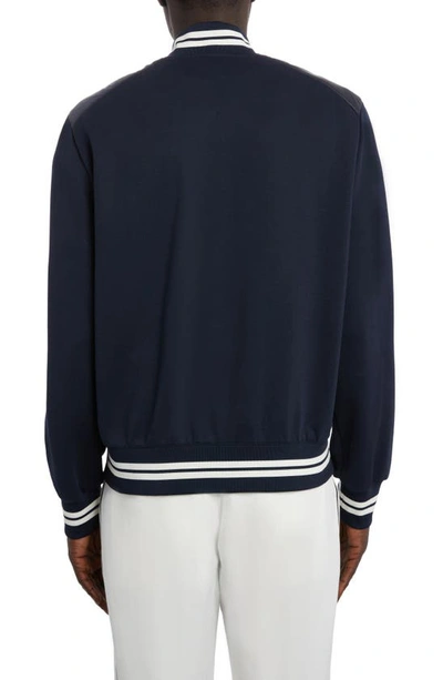 Shop Moncler Quilted Nylon & Cotton Knit Varsity Cardigan In Navy