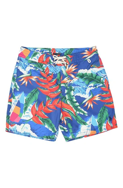Shop Polo Ralph Lauren Tropical Print Swim Trunks In Seabreeze Tropical