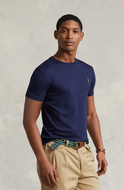 Shop Polo Ralph Lauren Solid Crewneck T-shirt In French Navy