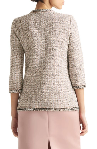 St John Boucle Slub Tweed Knit Jacket In Black/ Ivory/ Pink Multi