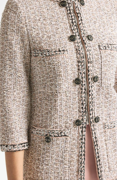 St John Boucle Slub Tweed Knit Jacket In Black/ Ivory/ Pink Multi