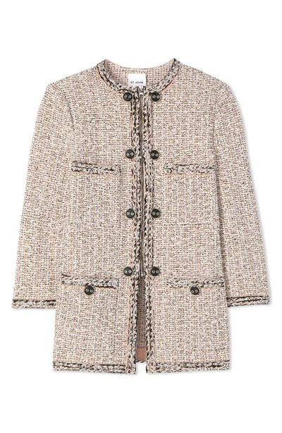 St John Boucle Slub Tweed Knit Jacket In Black/ Ivory/ Pink Multi