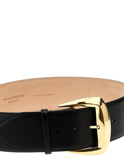 Alexander Mcqueen Adjustable Wide Band With Geometric Buckle In Black