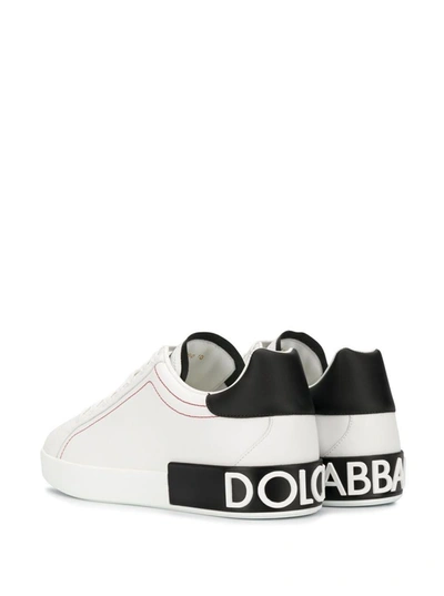 Shop Dolce & Gabbana Man's Portofino White And Black Leather Sneakers With Logo