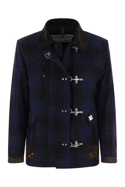 Shop Fay 4 Hooks - Wool Jacket With Hooks In Blue/black