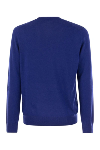 Shop Fay Wool Crew-neck Pullover In Bluette