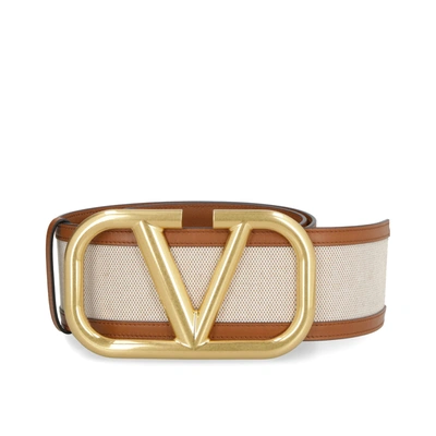 Shop Valentino Garavani Canvas And Leather Vlogo Belt In Brown