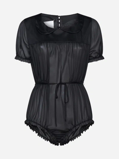 Shop Maison Margiela Collar Tulle Bodysuit In Black