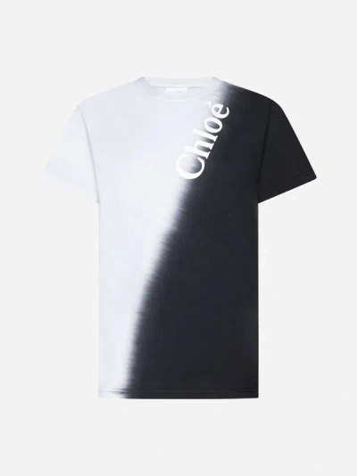 Shop Chloé Color-block Cotton T-shirt In Black,white