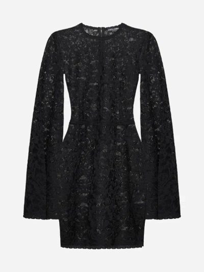 Shop Dolce & Gabbana Lace Mini Dress In Black