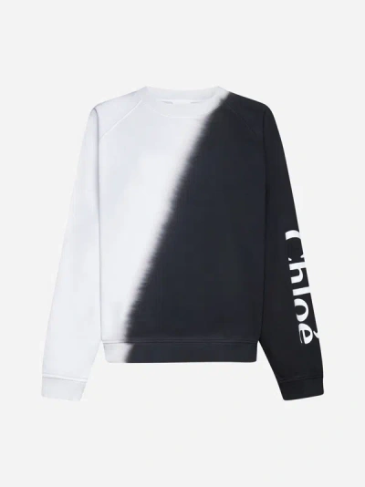 Shop Chloé Color-block Cotton Sweatshirt In Black,white