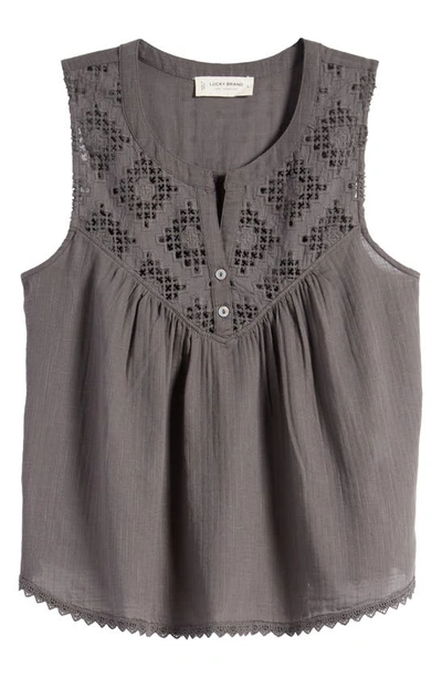 Shop Lucky Brand Embroidered Yoke Cotton Tank In Raven