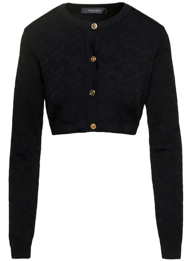 Shop Versace Knit Colour Allover Cardigan In Black