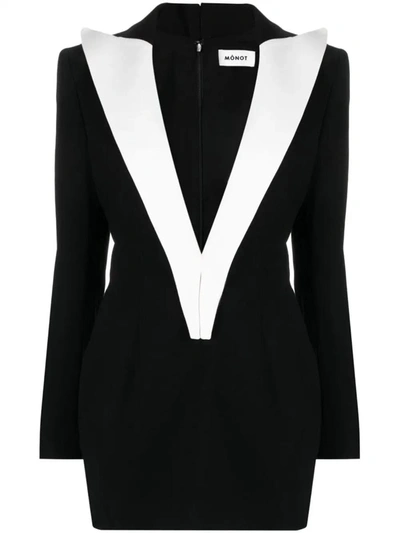 Shop Monot Short Dress With Contrasting Lapels In Black