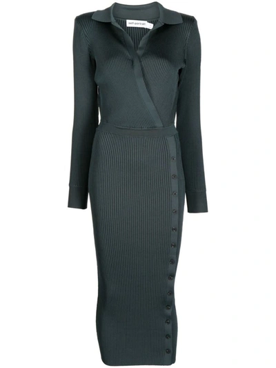 Shop Self-portrait Knit Midi Dress Clothing In Grey