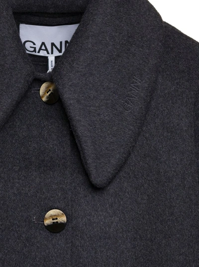 Shop Ganni Wool Wide Collar Jacket In Grey