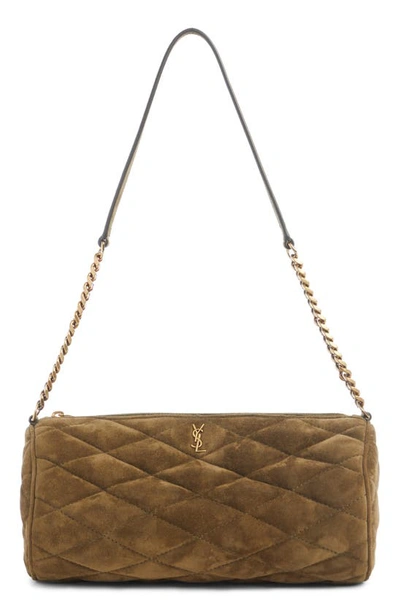 Shop Saint Laurent Small Sade Quilted Suede Tube Bag In Dark Kaki