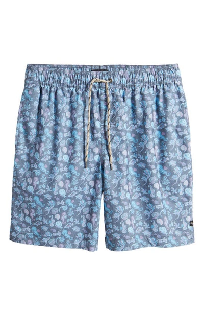 Rails Kian Drawstring 8.25 Printed Swim Trunks In Blue Miami Cove
