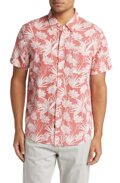 Shop Rails Carson Floral Short Sleeve Linen Blend Button-up Shirt In Jungle Foliage Red
