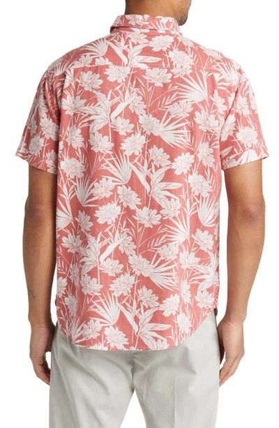 Shop Rails Carson Floral Short Sleeve Linen Blend Button-up Shirt In Jungle Foliage Red