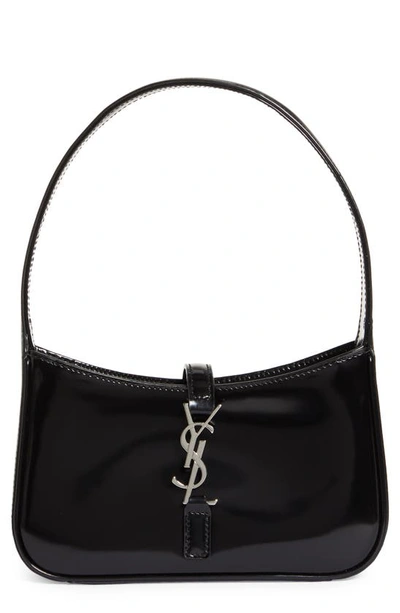 Shop Saint Laurent Mini Le 5 À 7 Glossy Leather Shoulder Bag In Noir