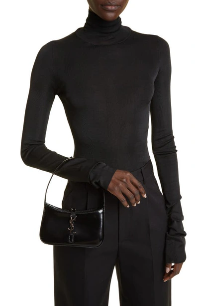 Shop Saint Laurent Mini Le 5 À 7 Glossy Leather Shoulder Bag In Noir