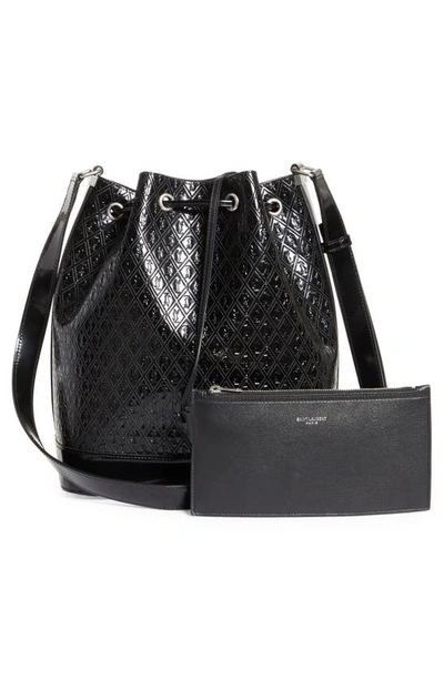 Saint Laurent Paris Vii Medium Croc-effect Patent-leather Bucket Bag In Noir