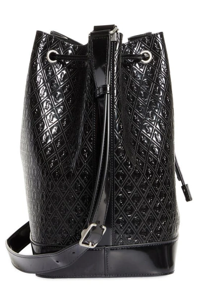 Saint Laurent Paris Vii Medium Croc-effect Patent-leather Bucket Bag In Noir