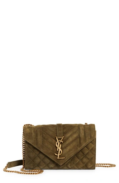 Shop Saint Laurent Small Envelope Suede Crossbody Bag In Loden Green